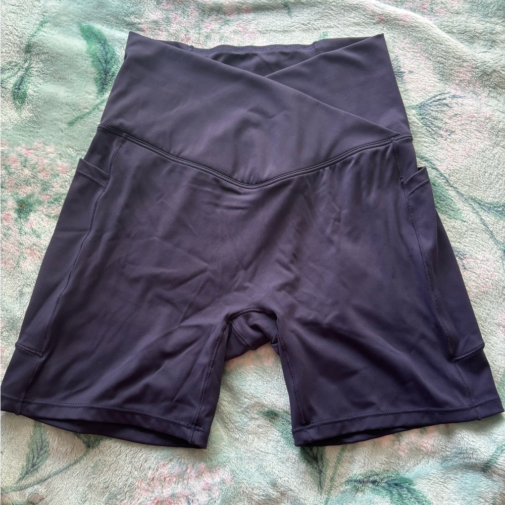 Navy Blue Halara Biker Shorts with pockets